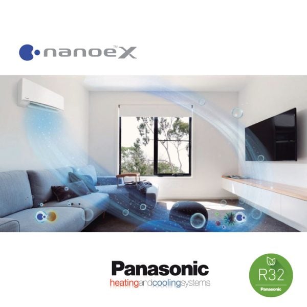 Panasonic airco wand model met r32 logo
