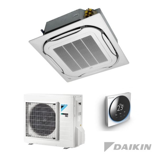 Daikin cassette unit FCAG met wit standaardpaneel en bediening